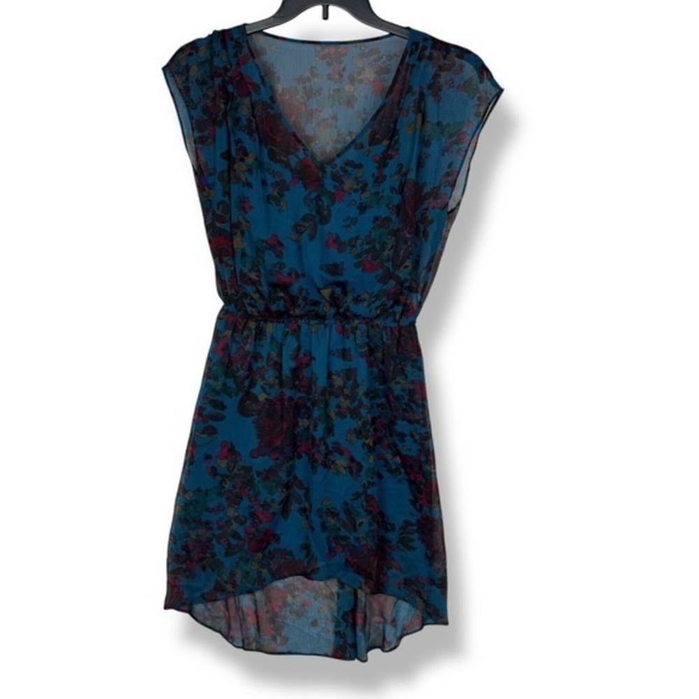 Express Teal Floral Dress Womens Size Medium Romantic Indie Chiffon Midi Y2K